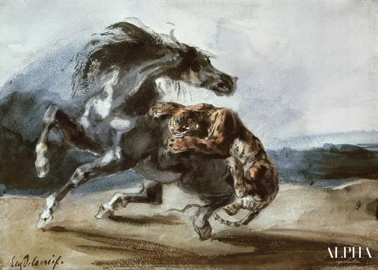 Tigre attaquant un cheval sauvage - Eugène Delacroix - Reproductions de tableaux et peintures haut de gamme