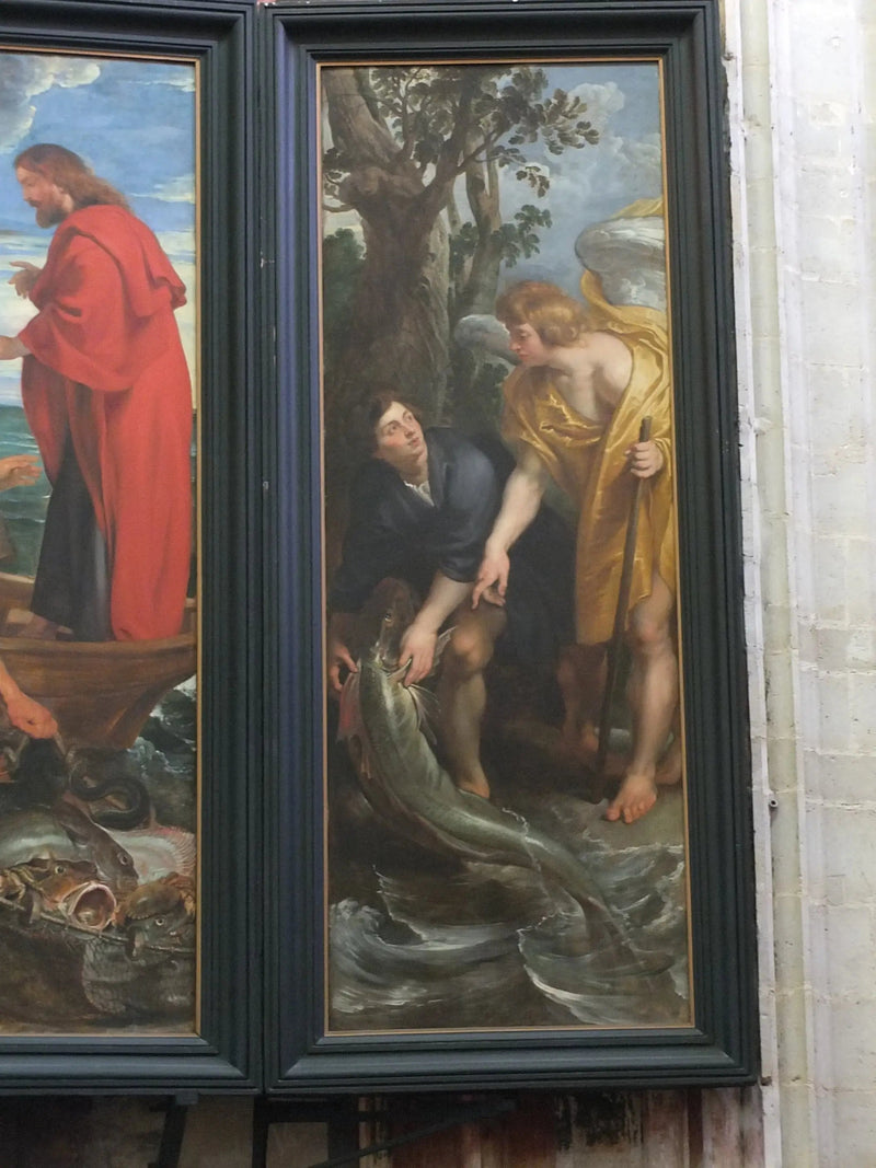 Tobie cattura il pesce e lo tira sulla terra su ordine dell'angelo (Tobie 6:1-10), 1618-19 - Peter Paul Rubens