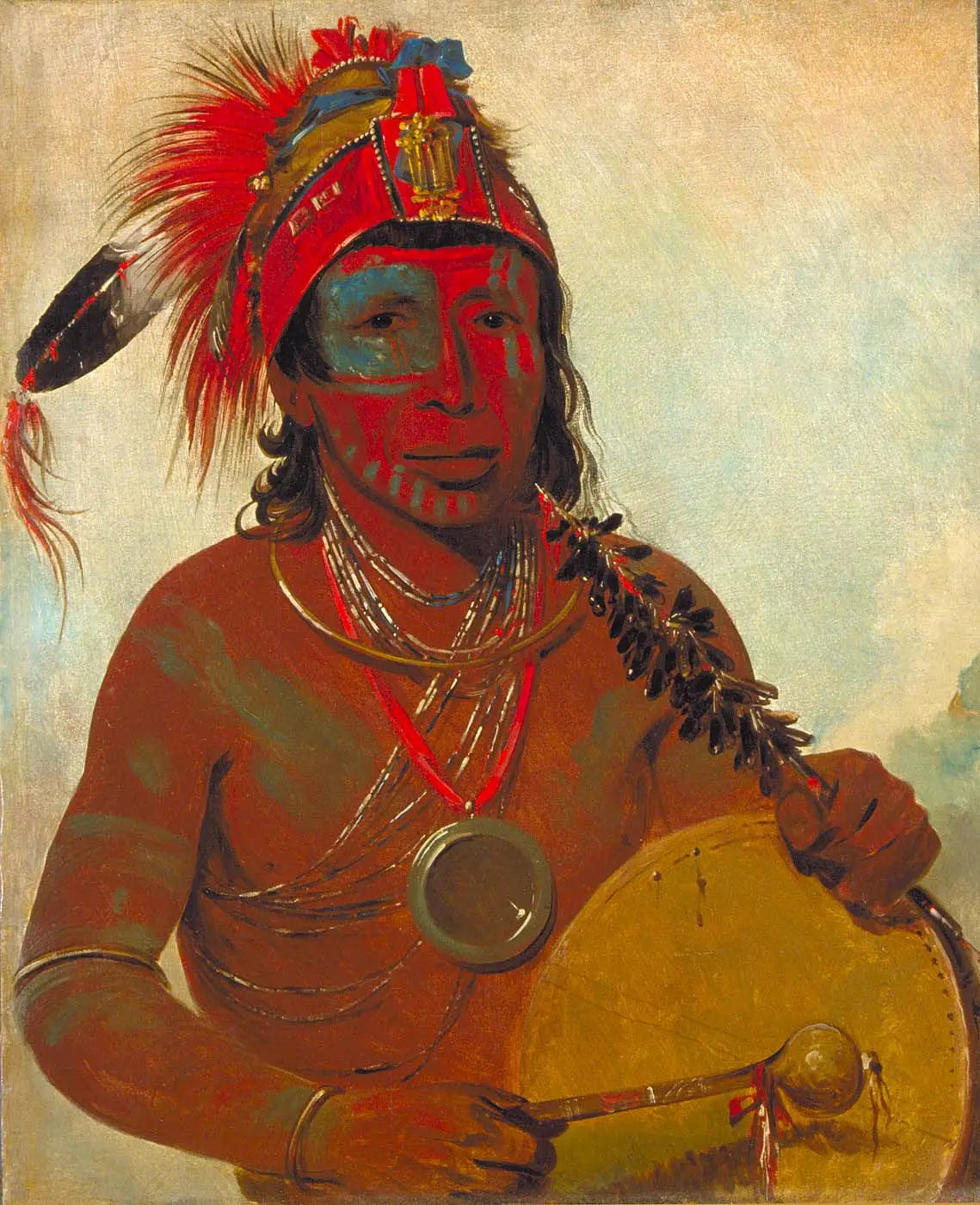 Tóh-to-wah-kón-da-pee Médecine Bleue un guérisseur du groupe Ting-ta-to-ah - George Catlin - Alpha Reproduction