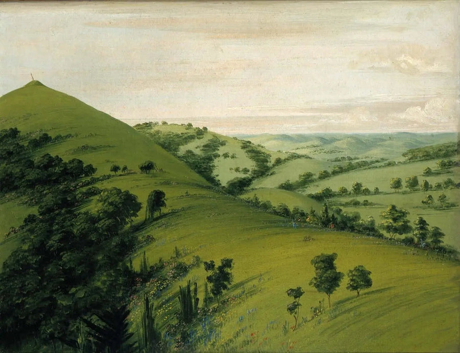 Tombe du Merle, vista posteriore, praterie punteggiate di fiori - George Catlin