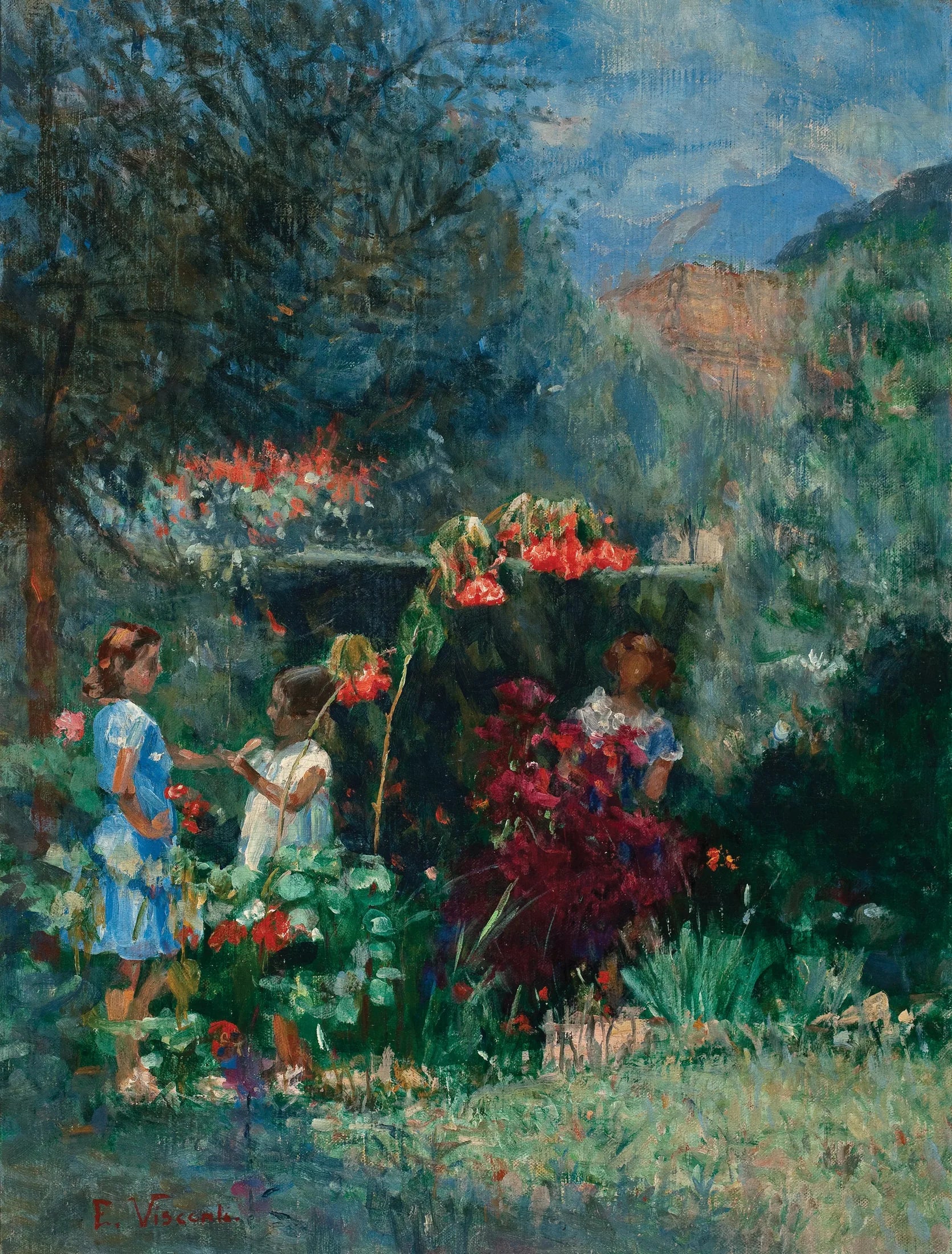 Três meninas no jardim - Eliseu Visconti image 1 reproduction de peinture à l’huile