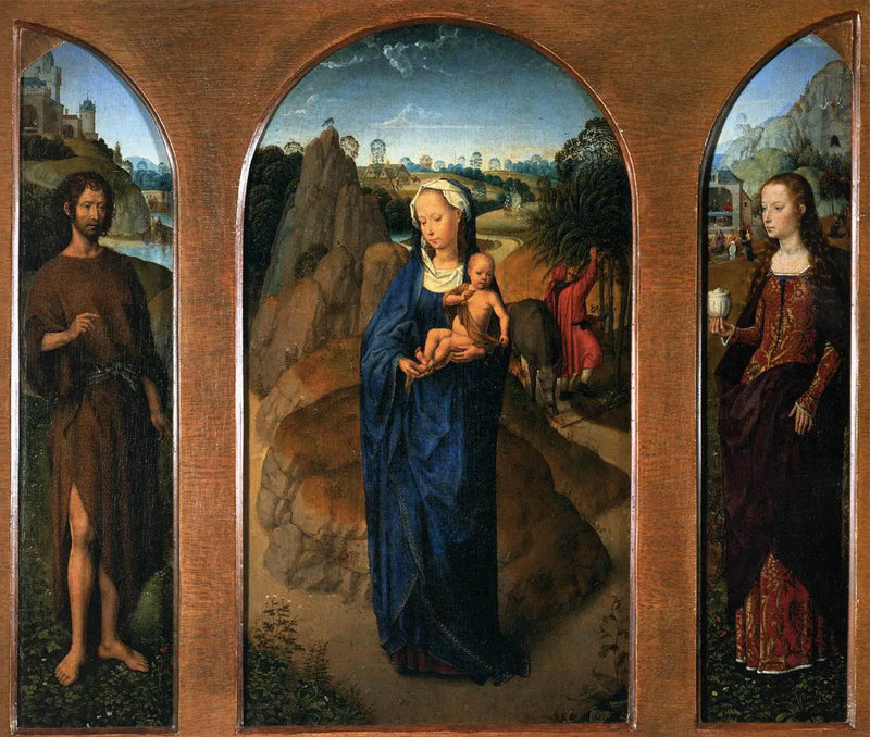 Triptyque con il riposo durante la fuga in Egitto - Hans Memling