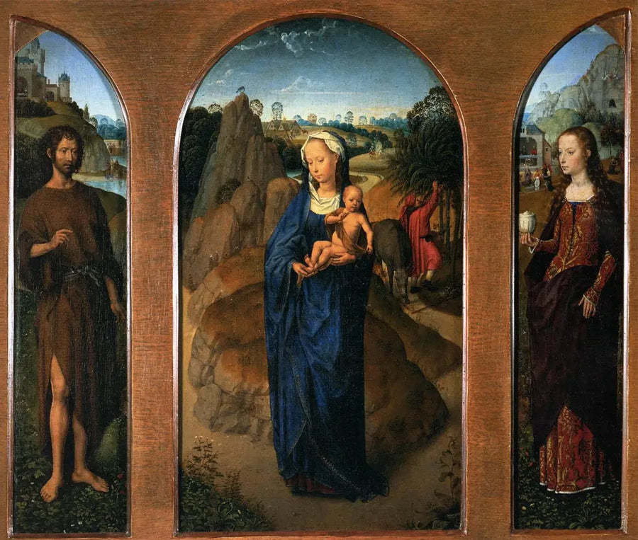 Triptyque con il riposo durante la fuga in Egitto - Hans Memling