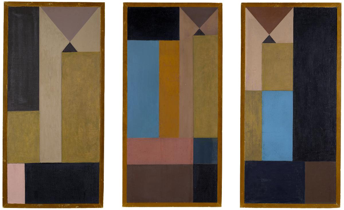 Triptyque. Composition verticale-horizontale à triangles réciproques - Sophie Taeuber image 1 tableau peint à l’huile sur toile
