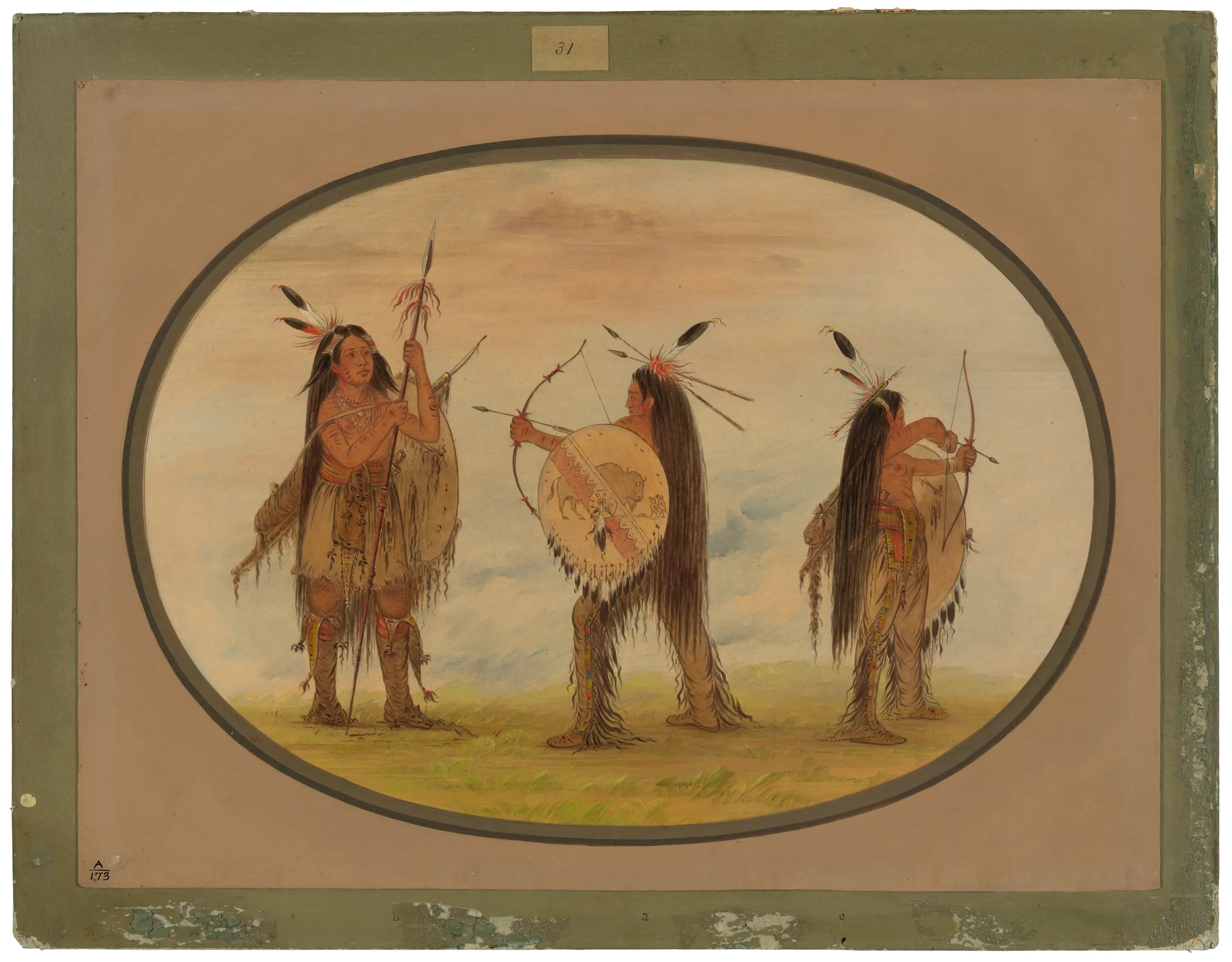 Trois guerriers mandans armés pour la guerre - George Catlin - Alpha Reproduction