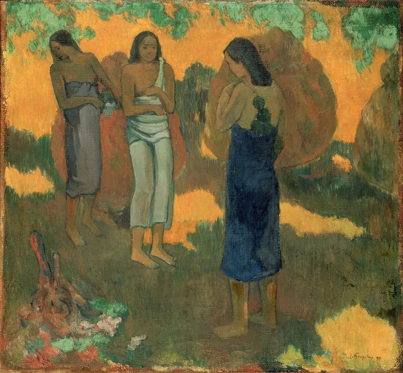 Tre Tahitiane su sfondo giallo - Paul Gauguin