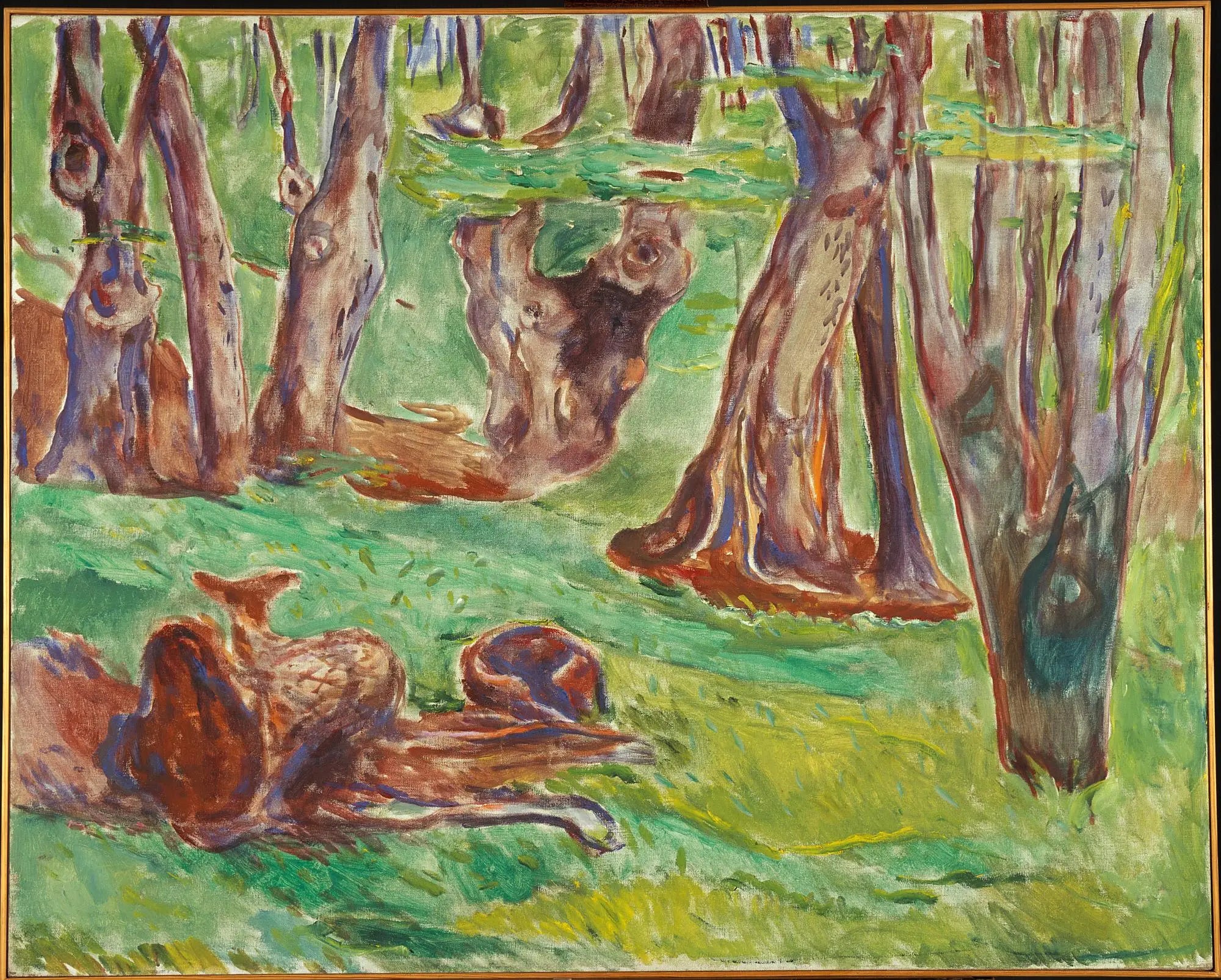 Reproduction du tableau « Troncs d'arbres rugueux en été - Edvard Munch » par Alpha Reproduction en peinture à l’huile