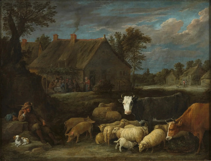 Gregge in un villaggio - David Teniers il Giovane