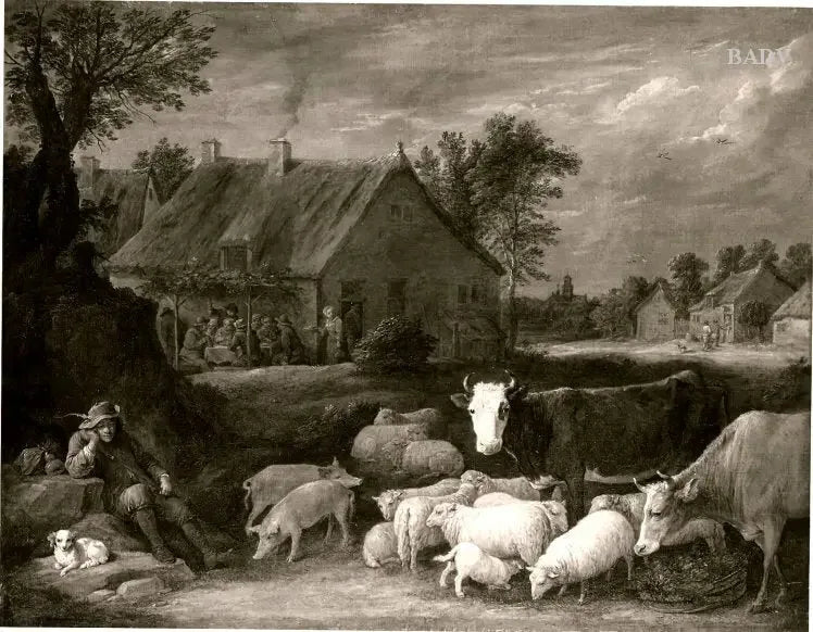 Gregge in un villaggio - David Teniers il Giovane