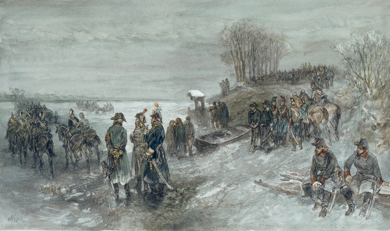 Les troupes françaises traversent une rivière gelée - Charles Rochussen