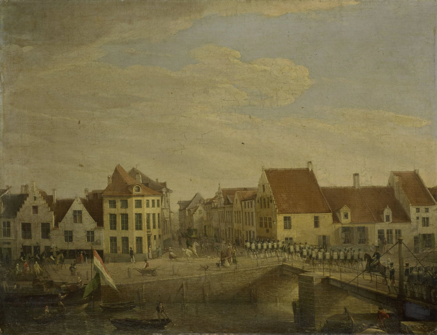 Les troupes néerlandaises traversent la ville fortifiée de Termonde - Petrus Groenia