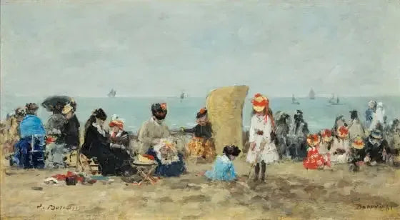 Trouville, scène de plage - Eugène Boudin image 1 copie peinte à la main à l’huile