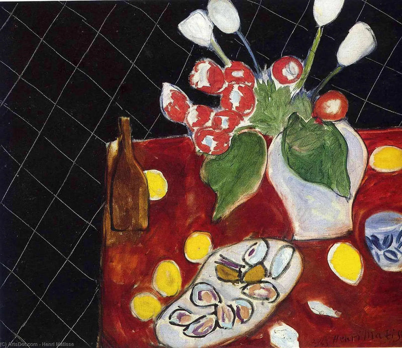 Tulipani e ostriche su sfondo nero - Henri Matisse