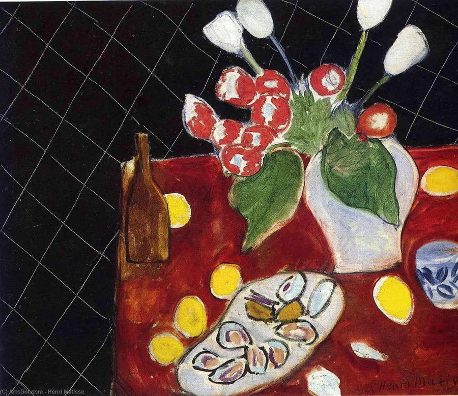 Tulipani e ostriche su sfondo nero - Henri Matisse