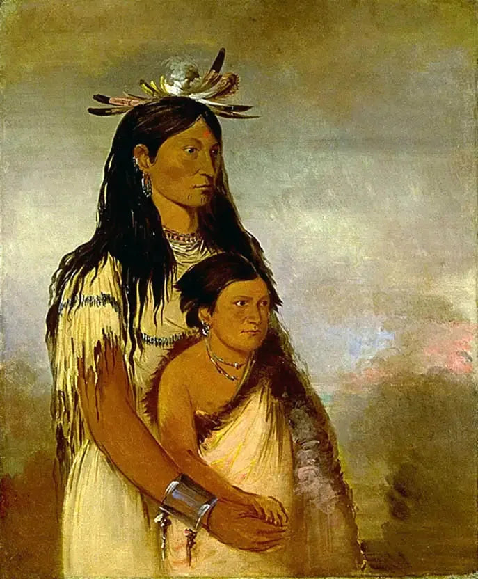 Túnk-aht-óh-ye, il Tuono, un ragazzo, e Wun-pán-to-mee, la donnola bianca, una ragazza - George Catlin