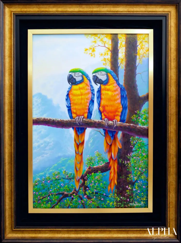 Two Macaws on a Branch - Hudsadayuth | 60 x 90 cm Reproductions de tableaux à la peinture à l’huile