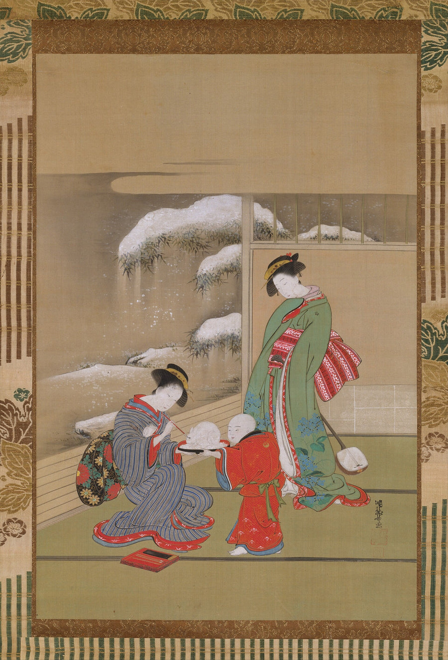 Mère préparant les yeux d’un lapin de neige — Isoda Koryūsai