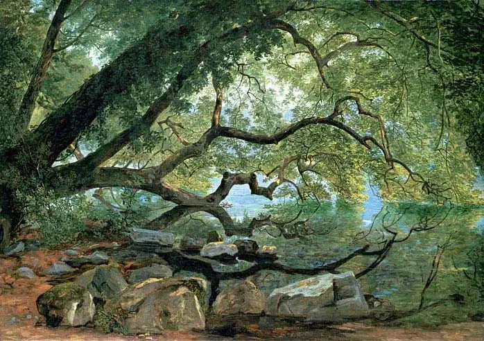 Un arbre Ilex sul lago di Albano, in Italia - John Frederick Kensett