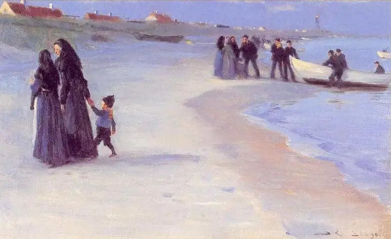 Una barca bianca sulla spiaggia. Una dolce serata estiva. - Peder Severin Krøyer