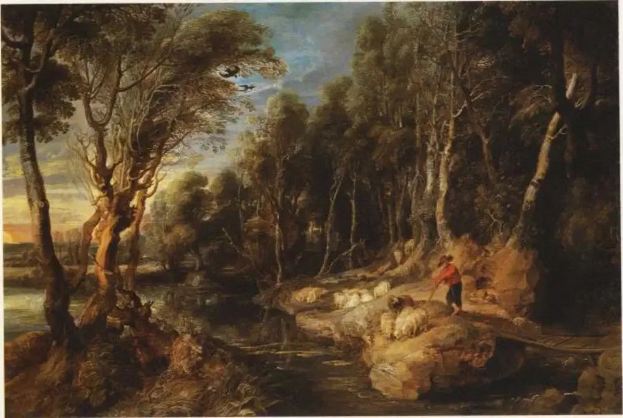Un pastore con il suo gregge in un paesaggio boscoso - Peter Paul Rubens