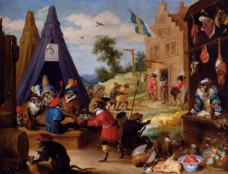 Un accampamento di scimmie - David Teniers il Giovane