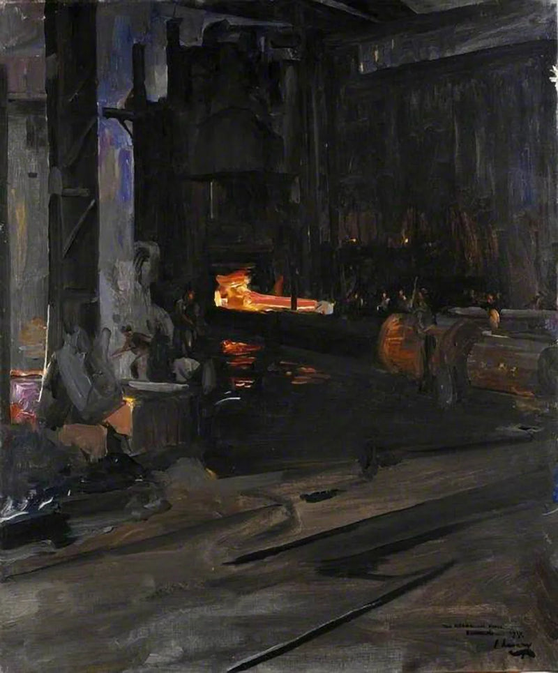 Un cannone navale nella pressa idraulica: Elswick Works, Newcastle upon Tyne - John Lavery