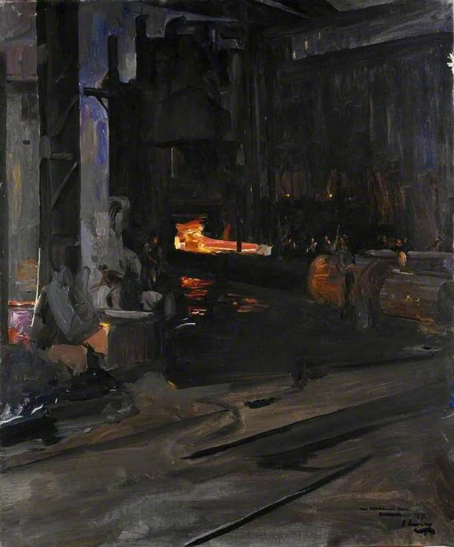 Un cannone navale nella pressa idraulica: Elswick Works, Newcastle upon Tyne - John Lavery