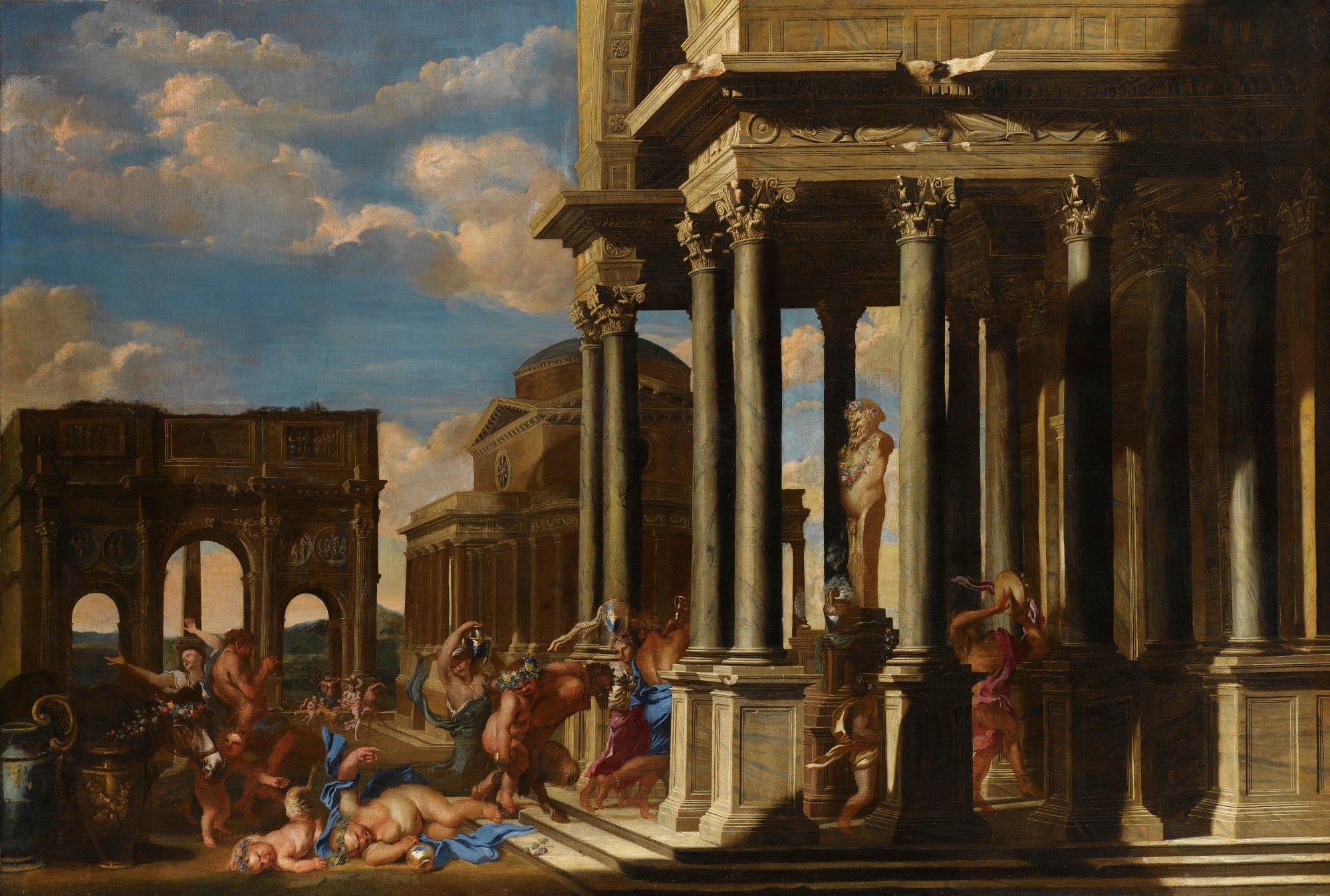 Un caprice architectural avec une procession bachique. - Giovanni Benedetto Castiglione image 1 reproduction de peinture à l’huile