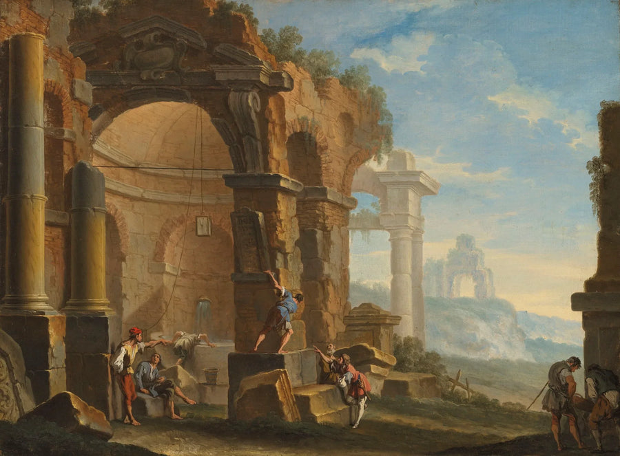 Un caprice con personaggi che conversano vicino a rovine classiche - Sebastiano Ricci