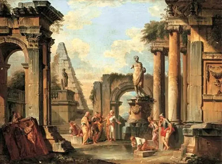 Un caprice di rovine classiche con Diogene che getta la sua coppa. - Giovanni Paolo Panini