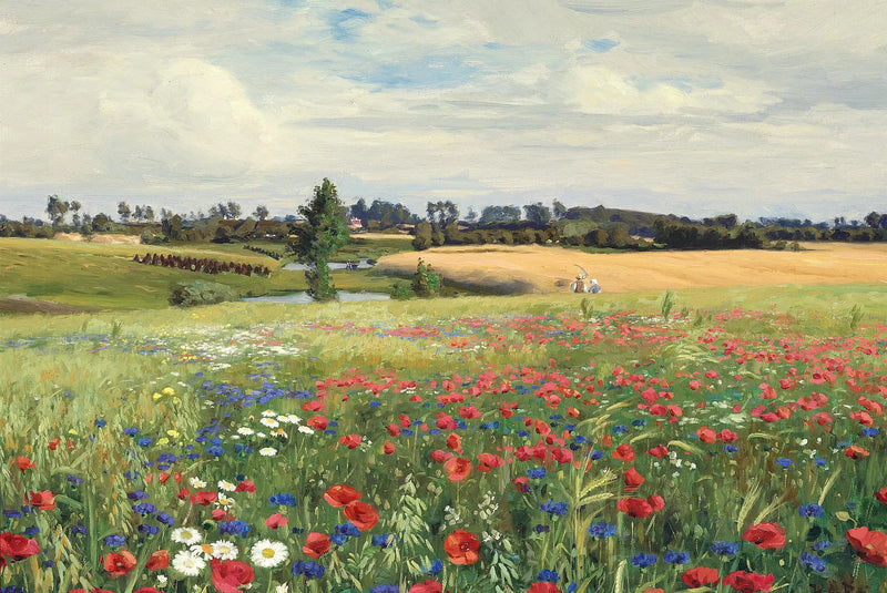 Un campo di mirtilli, papaveri e margherite. - H. A. Brendekilde