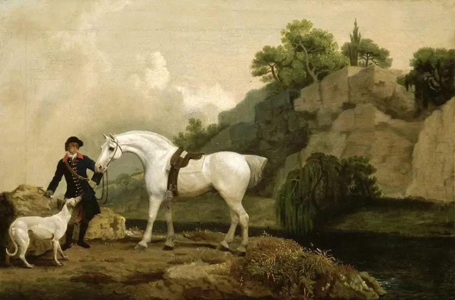 Un cacciatore di levrieri con un maniscalco e un levriero a Creswell Crags - George Stubbs