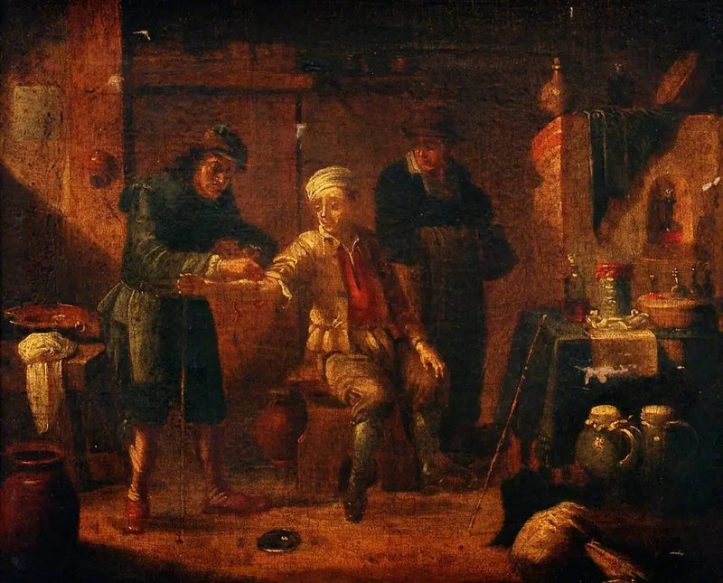 Un chirurgo preleva sangue dal braccio di un uomo - David Teniers il Giovane