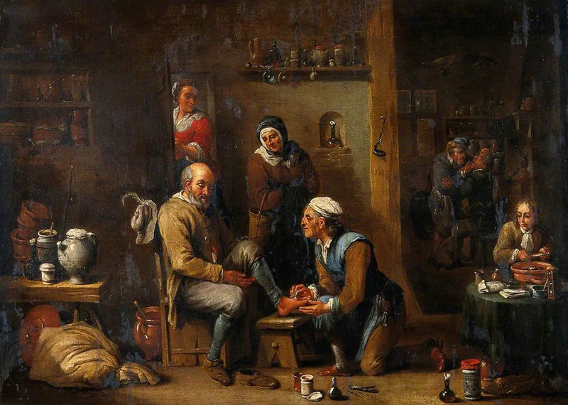 Un chirurgo che cura il piede di un uomo - David Teniers il Giovane