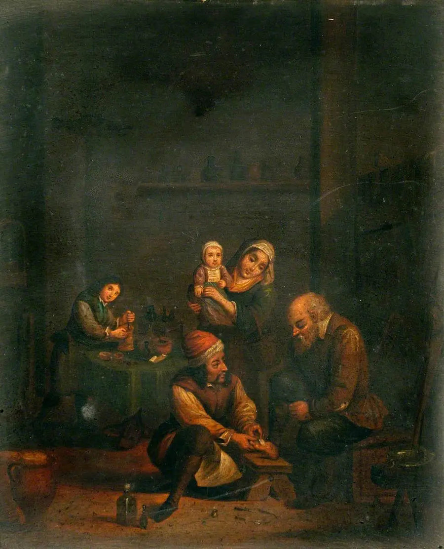 Un chirurgo che cura il piede di un uomo e altri tre personaggi - David Teniers il Giovane