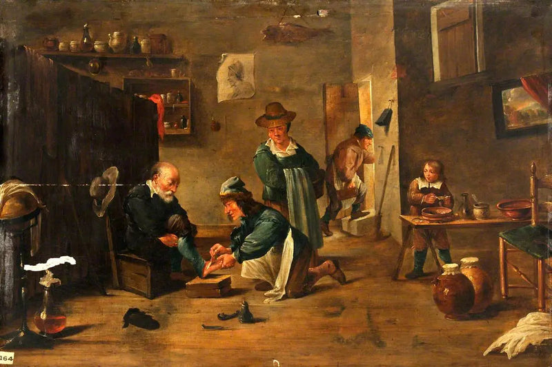 Un chirurgo cura il piede di un uomo con un gesso - David Teniers il Giovane