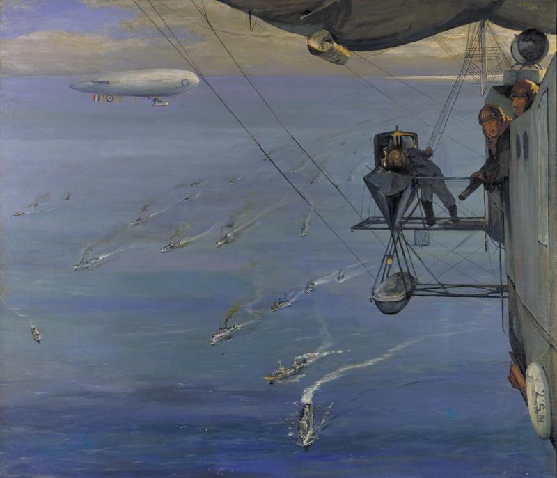 Un convoglio, Mare del Nord: vista da un dirigibile (NS 7) al largo della costa norvegese. - John Lavery