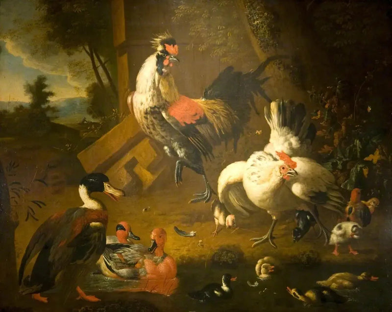 Un gallo con una gallina e tre anatre - Melchior de Hondecoeter