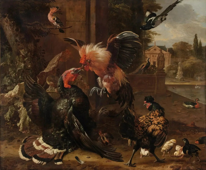 Un coq e una tacchina si combattono - Melchior de Hondecoeter