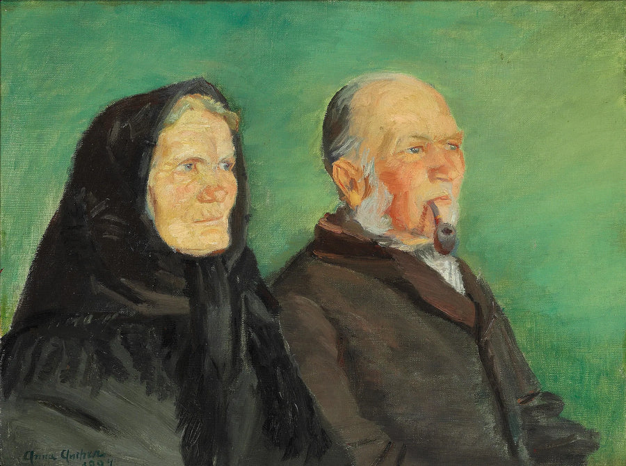 Una coppia di Skagen festeggia le nozze d'oro su uno sfondo verde. - Anna Ancher