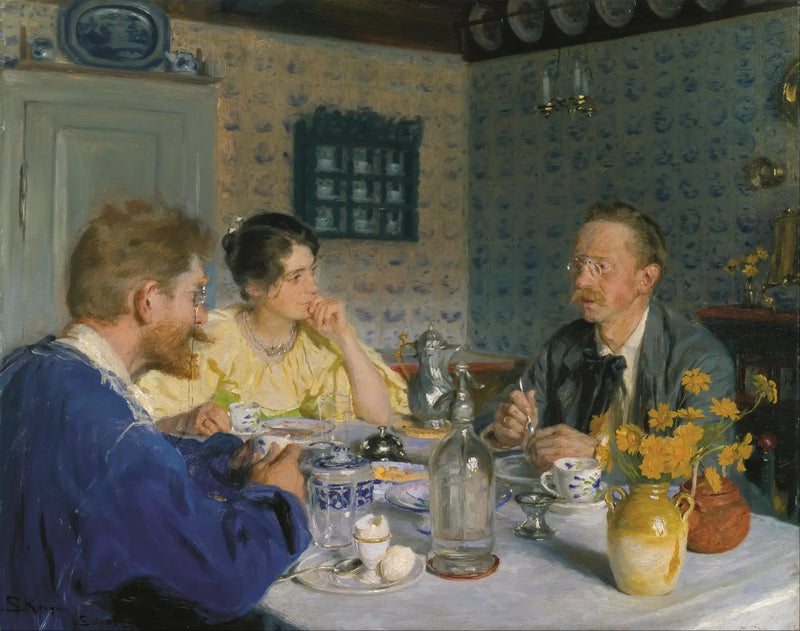 Un déjeuner. L'artiste, sa femme et l'écrivain Otto Benzon - Peder Severin Krøyer