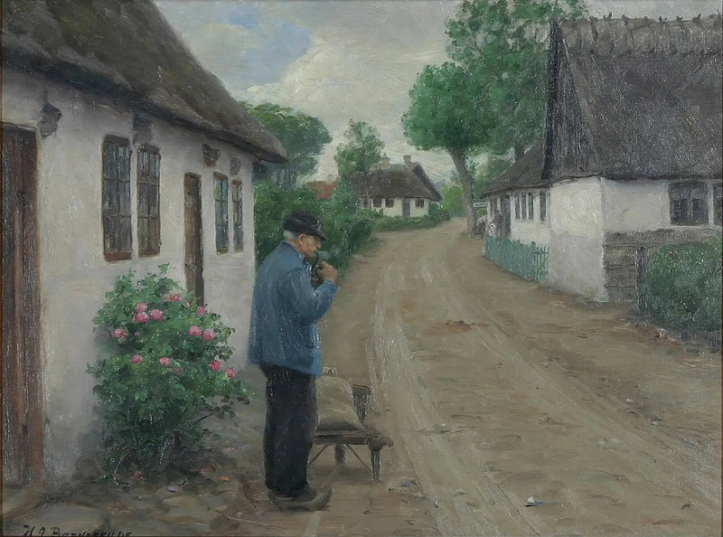 Un extérieur con un uomo in viaggio verso il mulino. - H. A. Brendekilde