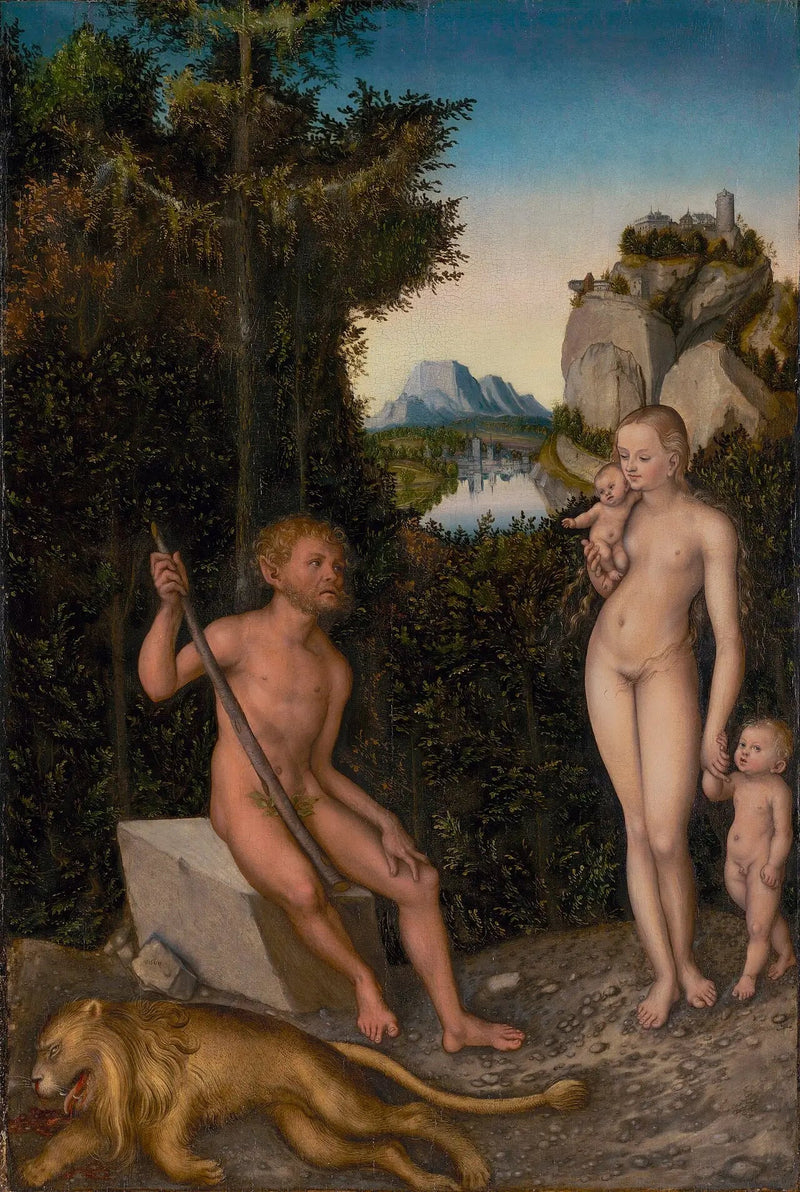 Un fauno e la sua famiglia con un leone morto - Lucas Cranach il Vecchio