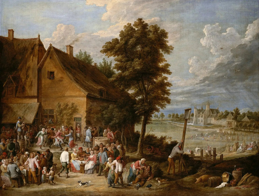 Un festin au temps des récoltes, avec la casa di Drij Toren sullo sfondo - David Teniers il Giovane