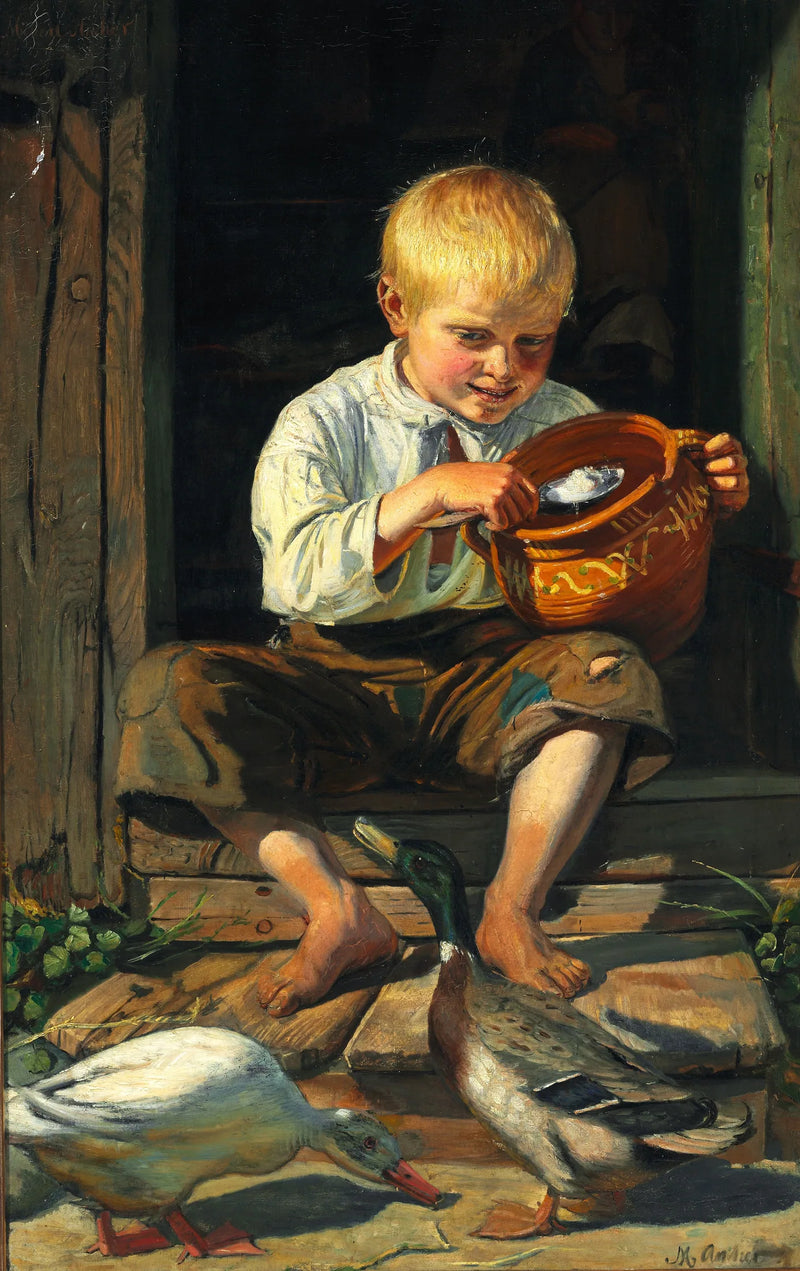 Un ragazzo che dà da mangiare alle anatre - Michael Peter Ancher