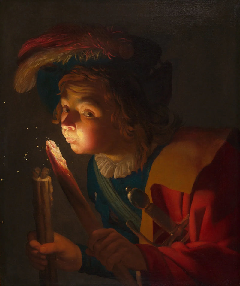 Un garçon soufflant sur un tison - Gerrit van Honthorst