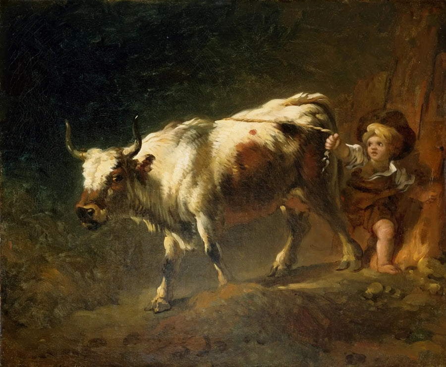 Un ragazzo tenta di trattenere una mucca con una corda - Jean-Honoré Fragonard
