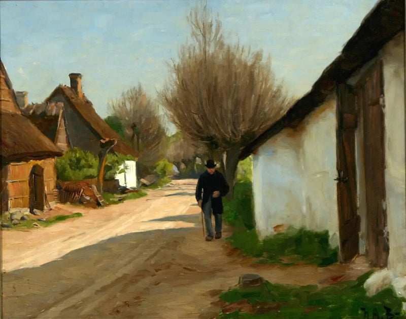 Un uomo anziano si passeggia nel villaggio. - H. A. Brendekilde
