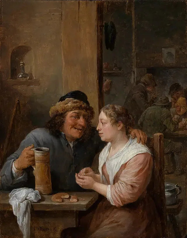 Un homme avec une chope de bière et une jeune femme dans une taverne - David Teniers il Giovane