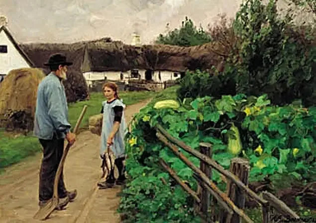 Un uomo e una ragazza discutono su una strada. - H. A. Brendekilde